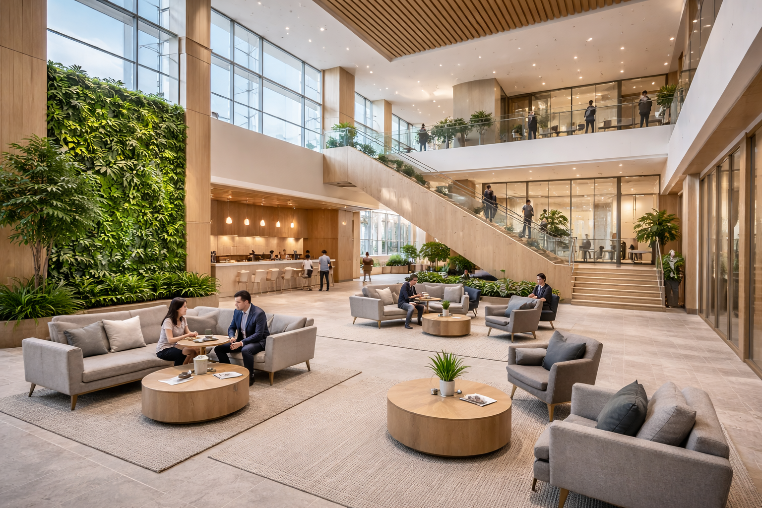 Commercial electrician working on office building lighting and electrical systems