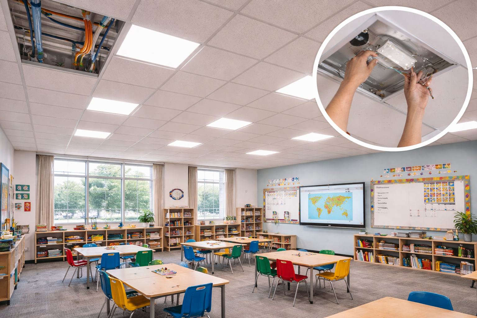 School electrician servicing a commercial educational facility