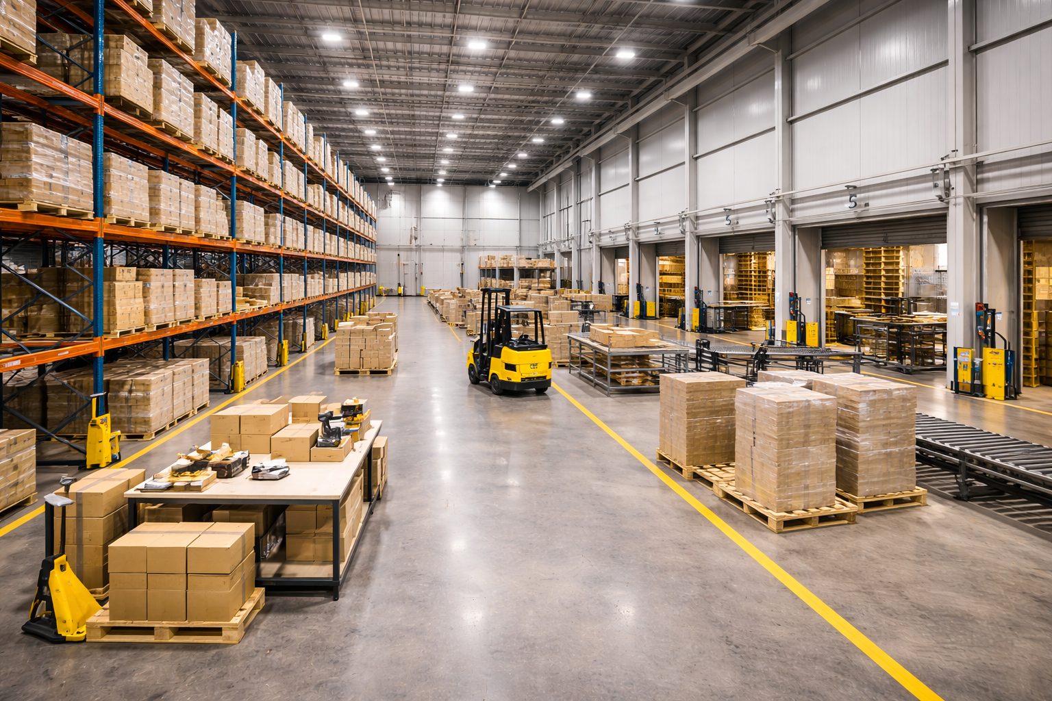 Warehouse electrician servicing commercial electrical equipment