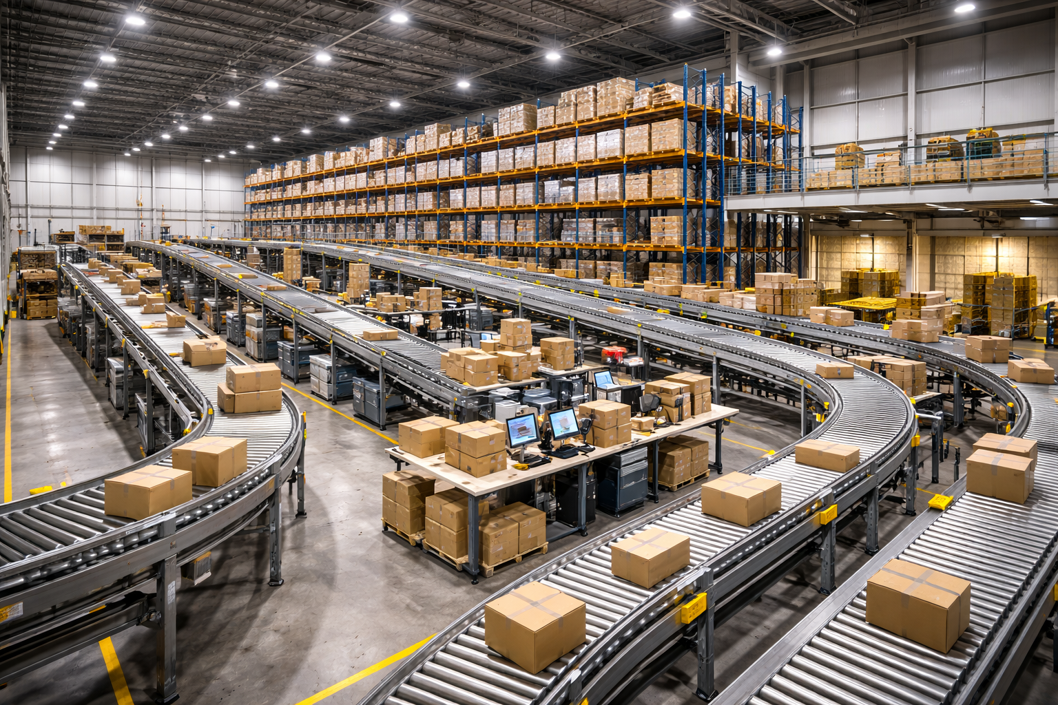 Commercial electrician working on warehouse lighting system